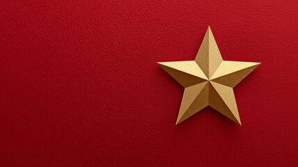 Golden star on a red background. Award winner star - concept poster, red background. Star trophy champion. Empty copy space.