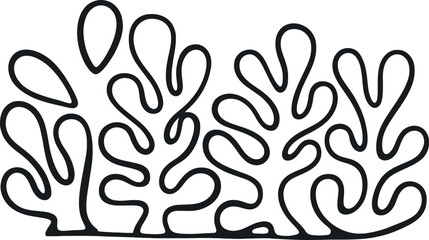 Abstract Seaweed Silhouette Organic Shapes Black and White Background Graphic Element
