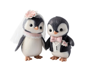 Fototapeta premium Cute penguin couple wedding cake topper decorations