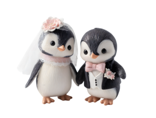 Cute penguin couple wedding cake topper decorations
