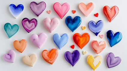 Obraz premium Colorful handmade hearts representing love and affection on white background