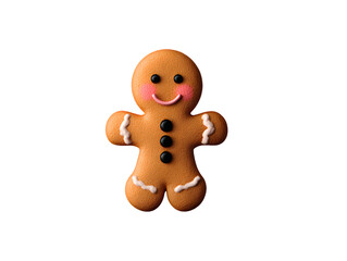A cheerful gingerbread man cookie with black button eyes and a smiling mouth