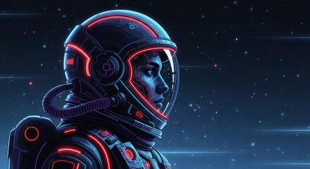 Neon Dreamer Astronaut in Cosmic Space with Gazing at the Stars.
