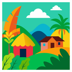 A rural tropical whimsical illustration style digital art vector illustration