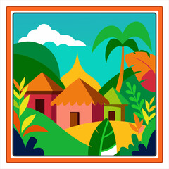 A rural tropical whimsical illustration style digital art vector illustration