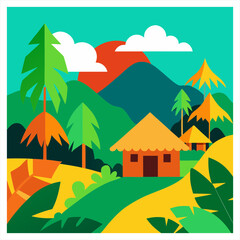 A rural tropical whimsical illustration style digital art vector illustration