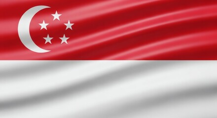 Singapores pride Waving flag illustration with red, white, and independence.