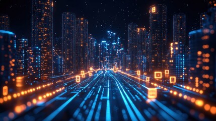 Fototapeta premium Futuristic city glowing with digital lines