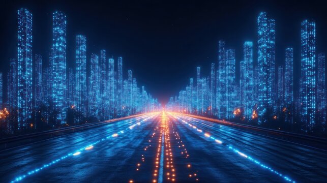 Futuristic city highway at night