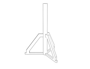 Isometric Wireframe Blueprint of an Industrial Tripod Base Stand: Detailed Technical Drawing, Outline Illustration, and Engineering Schematic for Equipment Support Structure in Monochrome Line Art Sty