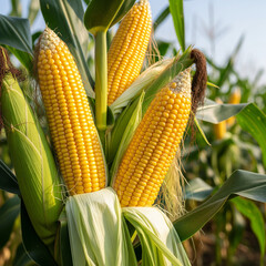 Fresh Sweet Corn on the Cob Growing in a Field Ready for Harvest