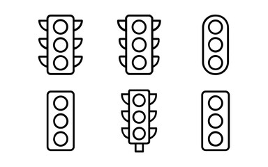 Minimalist traffic light icons collection in black and white line art style