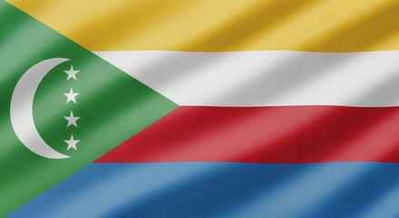 Obraz premium Comoros Flag Waves National Pride with Union, and Stars and Crescent in Motion.
