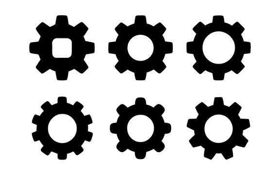 Silhouette gears set: simple black gear icon collection for mechanical designs