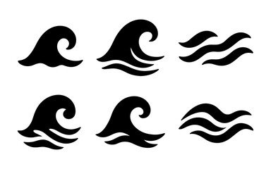 Abstract wave set: minimalist black ocean wave symbols for surf and sea designs