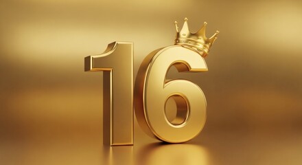Sweet Sixteen Royalty Golden Numbers with Crowned in Elegance.