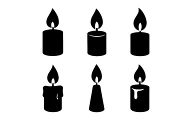 Silhouette of six unique candle designs with flames