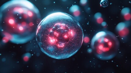 Glowing, translucent spheres;  scientific,  abstract