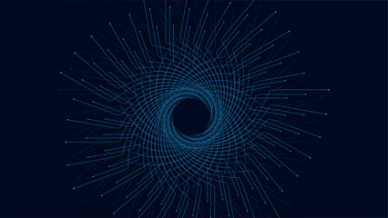 Futuristic data flow vortex graphic on a dark background.
High-tech technology tunnel or wormhole illustration.