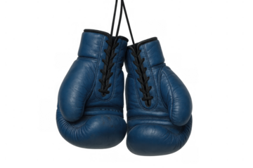 Boxing gloves hanging, signifying retirement, end of a career, or taking a break from combat sport