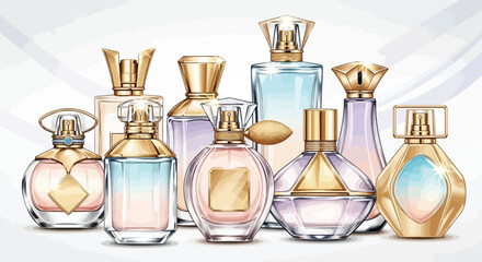 Luxury Perfume Bottle – Elegant Glass Beauty Spray with Golden Accents for Fragrance and Cosmetic Design