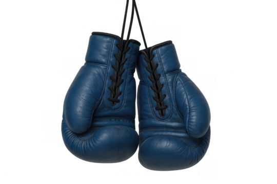 Boxing gloves hanging, signifying retirement, end of a career, or taking a break from combat sport