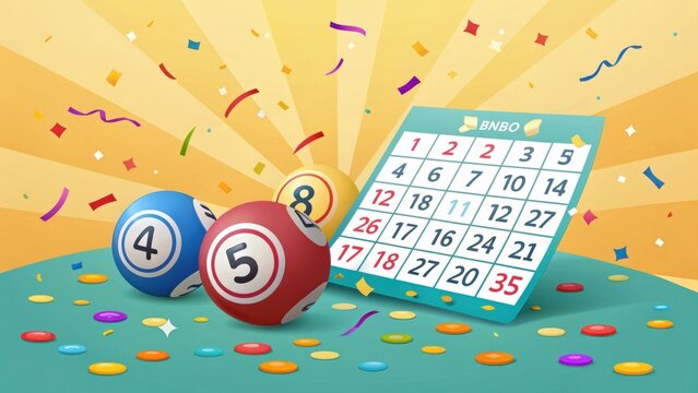 Bingo Balls and Card Celebrating a Fun Holiday with Confetti - Powered by Adobe