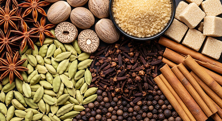 Naklejka premium Assortment of Spices and Sugar Cubes