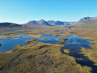 View of A82 Road through Rannoch Moor towards Glencoe Mountains, Scottish Highlands, Scotland, UK