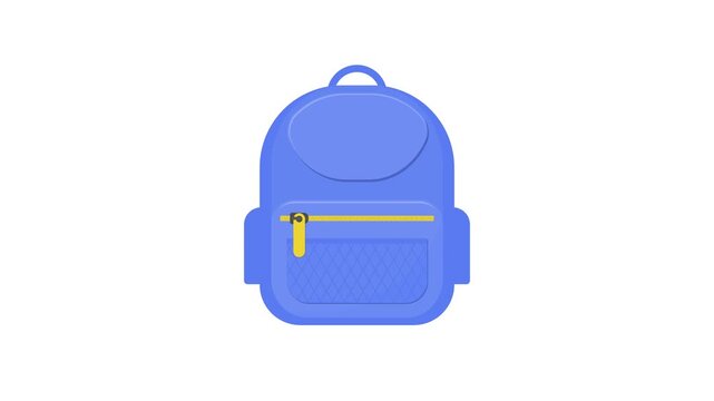 Blue backpack. School bag. Work bag. Simple animation. Motion graphic.
