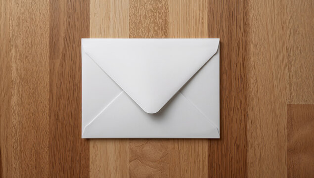 Plain White Envelope on Wooden Surface Top View