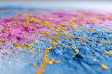 Obraz premium Colorful abstract art with pink, blue, and gold accents on textured canvas