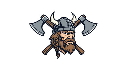 Viking warrior with axes, bold and ready for battle, strong character illustration for logos and branding