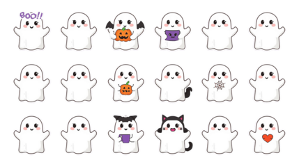 Cute Halloween Ghost Clipart Collection with Pumpkins Candy and Costumes