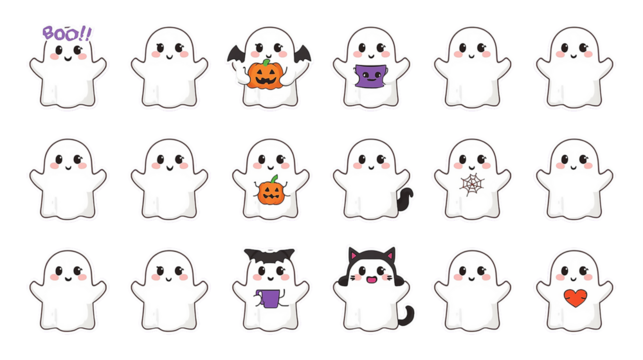 Cute Halloween Ghost Clipart Collection with Pumpkins Candy and Costumes