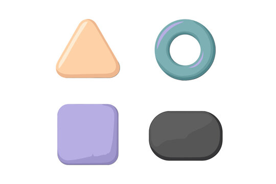 Soft pastel colored geometric shapes including triangle ring square and rounded rectangle