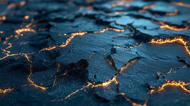 Volcanic surface with glowing lava lines
