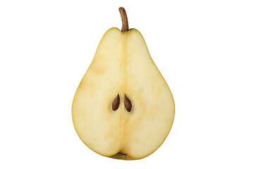 Pear half slice showing cross-section and seeds, fresh organic fruit, healthy eating, diet, raw food concept