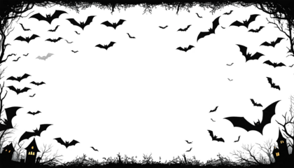 Halloween Border Background Bats Haunted House Graveyard Spooky Frame