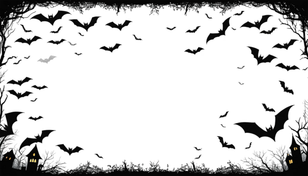 Halloween Border Background Bats Haunted House Graveyard Spooky Frame