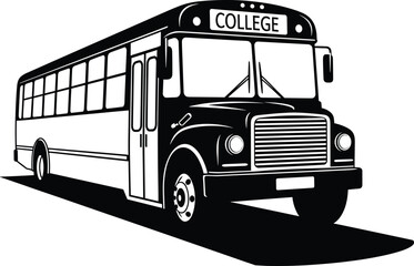 Black and white illustration of a college bus school bus, bus, school bus, college bus, transportation, vehicle, public transport, travel, education, student, journey, transport, vintage bus, retro bu