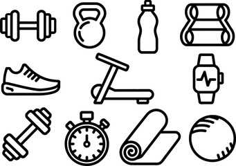Fototapeta premium Fitness Gym Workout Equipment Icons Set on White Background