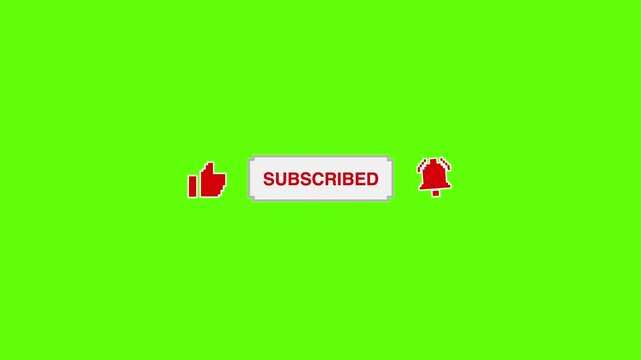 Subscribe button with click animation green screen 4K | pixel style