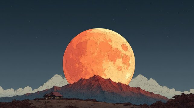 Dramatic sunset over mountain range painting nature inspired illustration