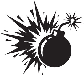 Black bomb with a lit fuse explodes in a burst with a transparent background