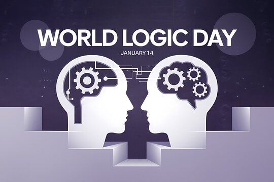 World logic day celebration with gears inside human heads