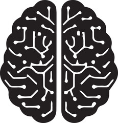 Top view black human brain shows intricate connections, symbolizing intelligence with transparent background