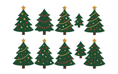 Obraz premium Festive evergreen trees with ornaments and stars on beige background