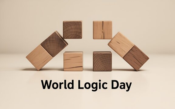 World logic day celebration with wooden blocks forming a symbolic puzzle