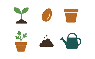 Gardening essentials: flat style icons of plants, seeds, and tools